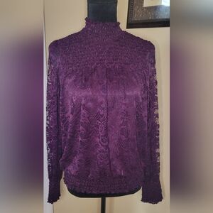 Cable & Gauge Purple Lace Mock Neck Blouse